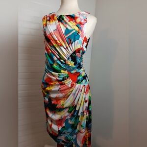Suzi Chin One-Shoulder Abstract Floral Multicolor Dress